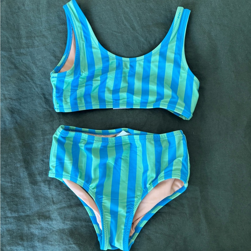 J Crew-Crewcuts Aqua and Teal Striped Kids Bikini